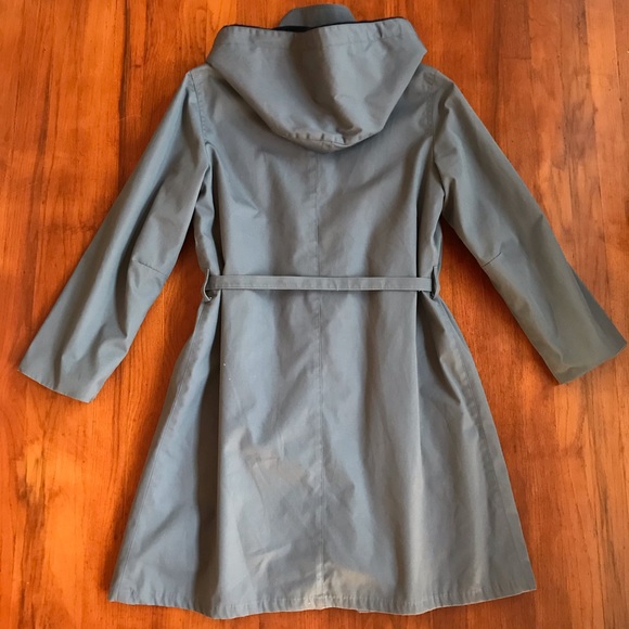 Sold Vtg London Fog Hooded Trench Coat Gray Belted - Picture 2 of 8